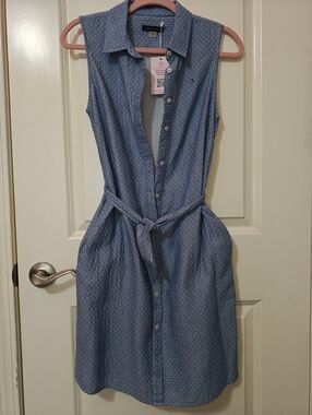 Tommy Hilfiger Blue Chambray Tie Waist Dress Sz 4